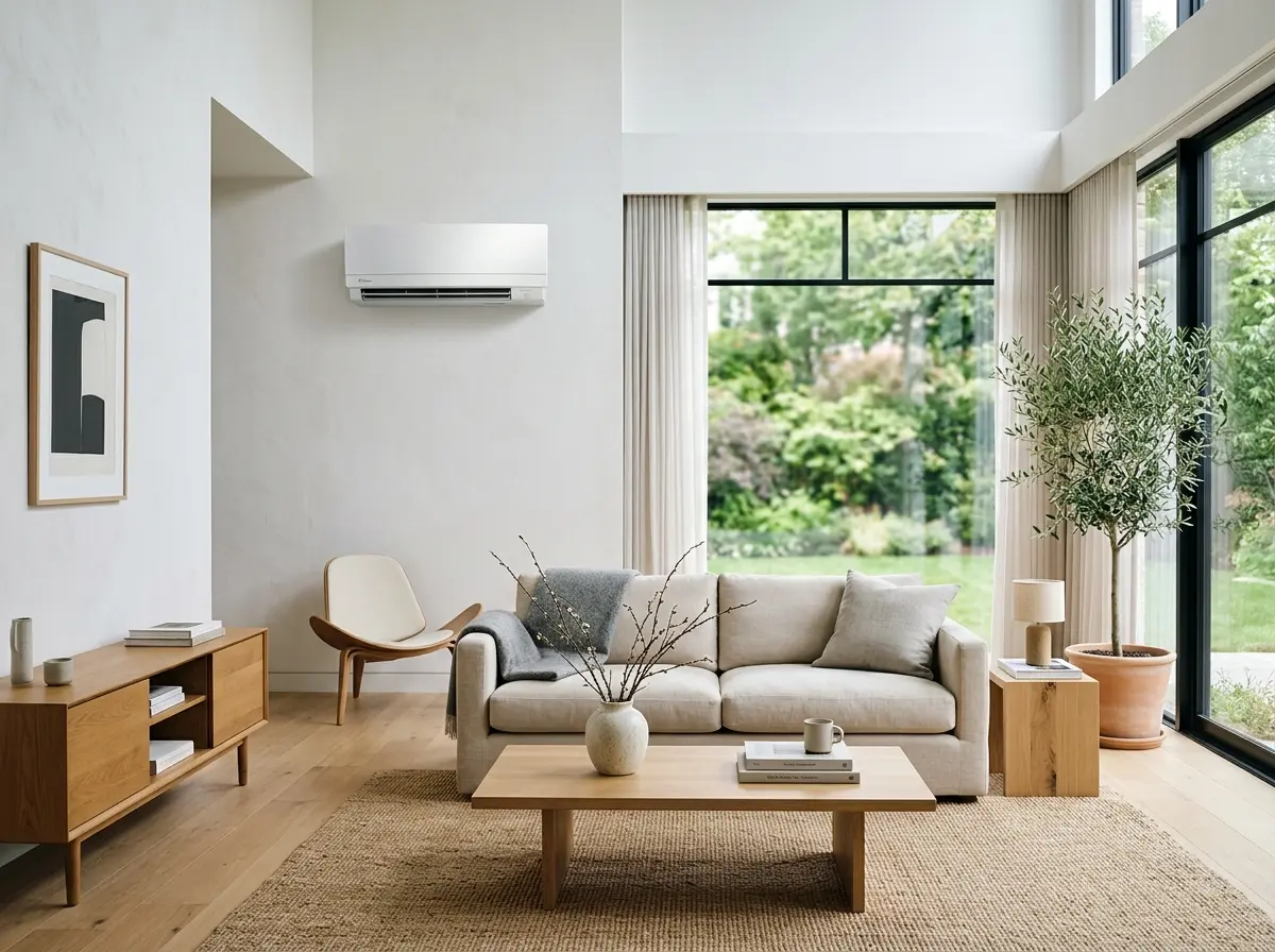 Ductless mini-split wall head mounted in a residential room