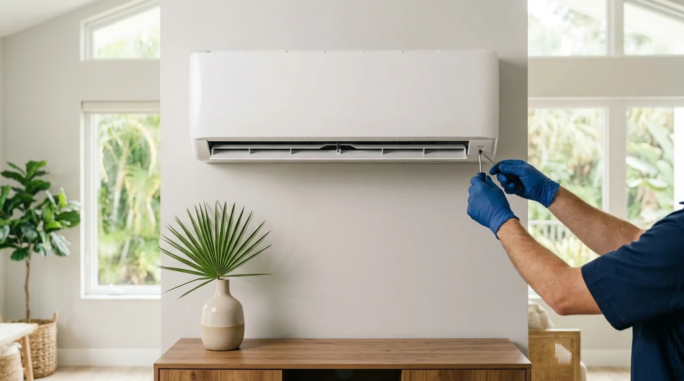 Wall-mounted ductless mini-split head installed in a Florida home